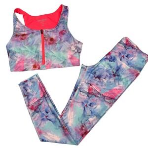 Joe Fresh Active Floral Workout Set Zip Front Bra High Waist Leggings Womens M